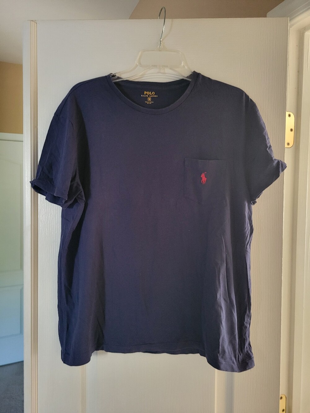 Polo Ralph Lauren Men's Size M Navy Blue Pocket T-Shirt Red Pony Crew Neck Tee